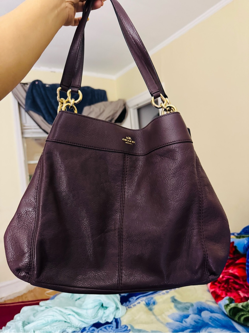 Coach Lexy Leather Hobo Bag - Plum
